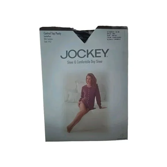 Vtg Jockey For Her Control Top Pantyhose Sandal foot Tuxedo Black Medium Hose - Picture 1 of 2